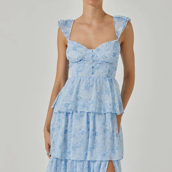Midsummer Floral Tiered Maxi Dress by ASTR - Blue Floral - Picture 6 of 6